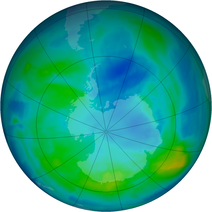 Antarctic ozone map for 10 April 2015